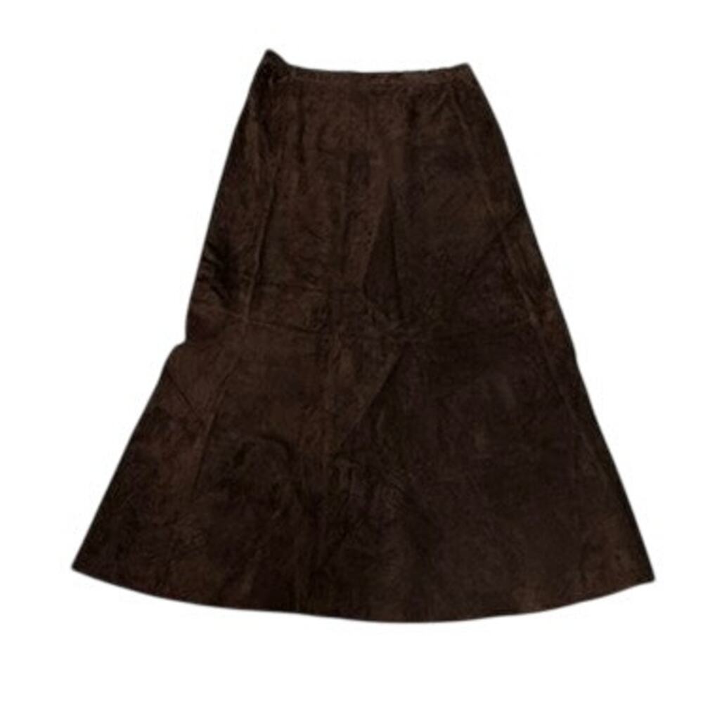 Vintage Chico's Chocolate Brown Suede A-Line Midi Skirt Back Zip Lined Western